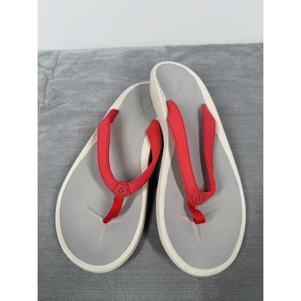 OluKai Pi’oe Womens Flip Flop Sandals Gray Pink Comfort Beach 20443 Size 11